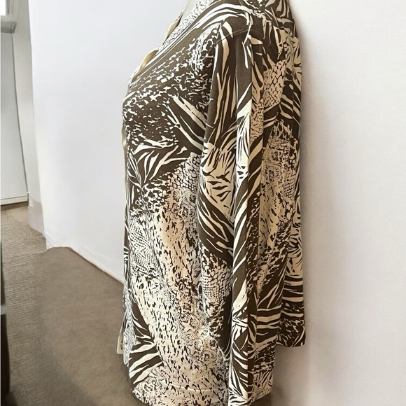 Madison Asymmetrical Brown and Beige Long Sleeve Blouse Made of a Silk Blend - Picture 3 of 6